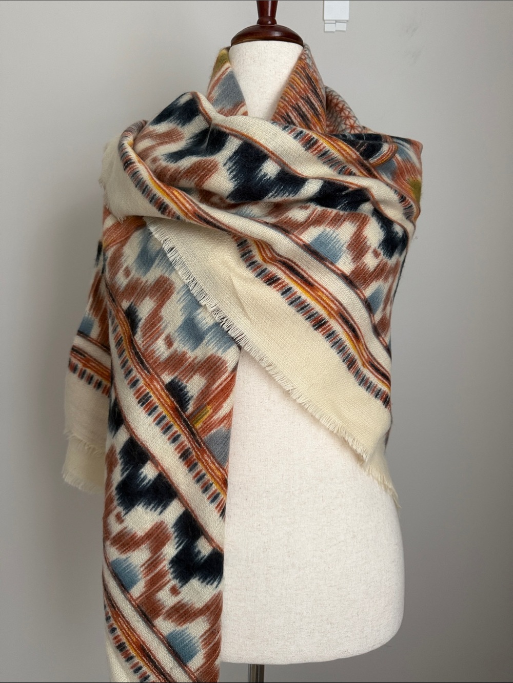 Tres Luxe Lofty Oversized Southwestern Ikat Blanket Print Wrap Scarf 57” Fringe - Picture 2 of 6